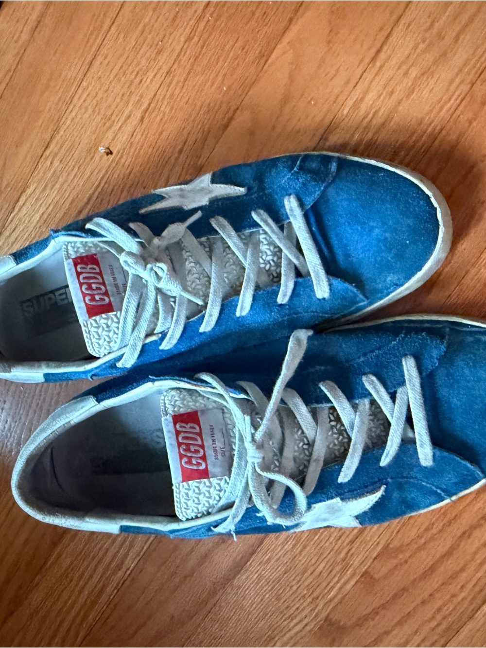 Golden Goose Blue Suede Low-Top Sneakers with White Star